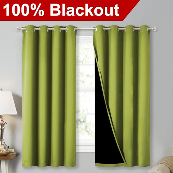 NICETOWN 100% Blackout Curtains 54 inches Long, Fresh Green, 1 Pair, 52 inches