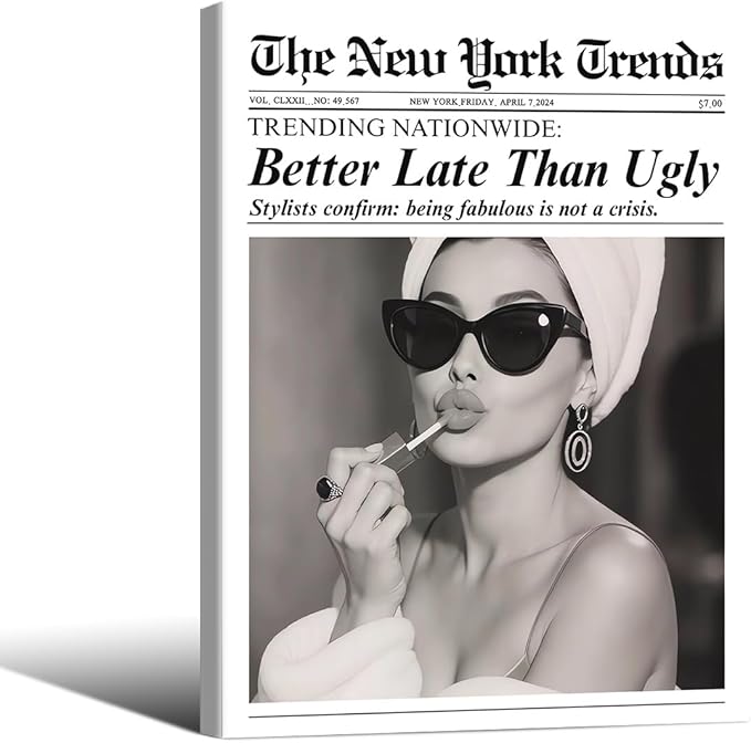 FuSatisYilife Trendy Newspaper Framed Posters Better Late Than Ugly Wall Art