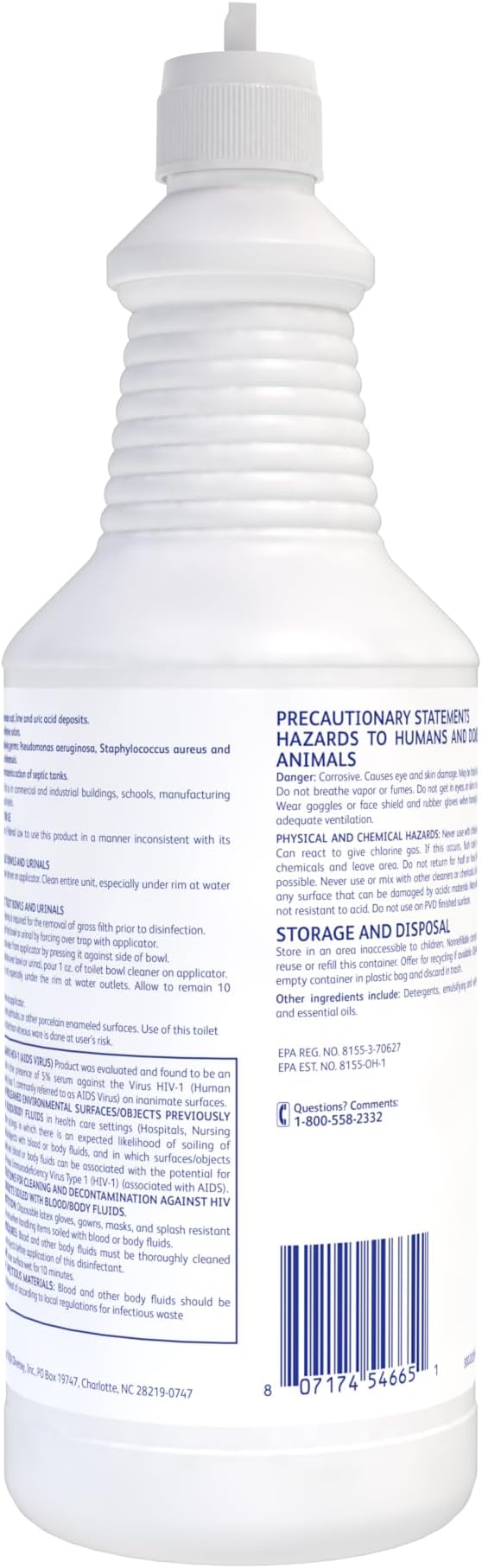 CREW 04560 Heavy Duty Toilet Bowl Cleaner & Disinfectant, 23% HCI removes Rust Stains, Lime Scale with Mint Scent, Ready-to-Use, 32-Ounce