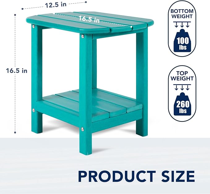 nalone Adirondack Side Table 16.5" Outdoor Side Table HDPE Plastic Double Adirondack End Table Small Table for Patio (Aruba)