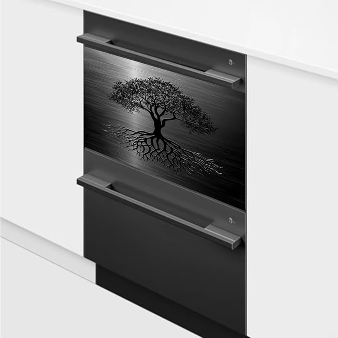 Dishwasher Magnet Cover Black Tree of Life Dishwasher Cover Magnetic Sticker Brushed Stainless Steel Effect Kitchen Appliances Fashion Door Cover Magnet Decor Decal 23" x 17" Magnetic