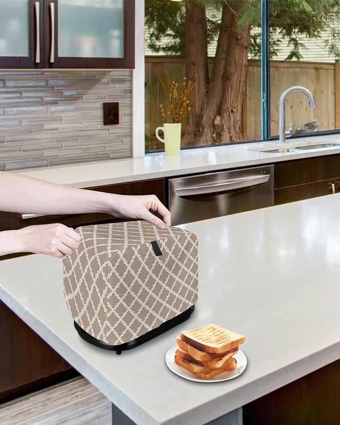 Toaster Cover 2 Slice Moroccan Pattern Toaster Oven Cover with Pockets Beige Dustproof Bakeware Protector Small Kitchen Appliance Dust Covers and Fingerprint Protection for Women
