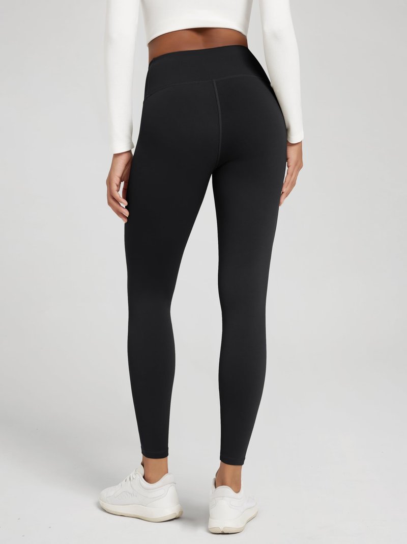 ODODOS Women's Thermal Bonded Fleece Lined 7/8 Leggings - Thick Warm Winter Running Tights 25" High Waisted Yoga Pants with Back Pocket, Black, Small