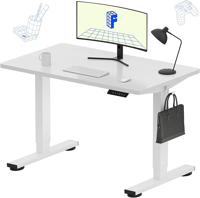 FLEXISPOT EN1 One-Piece Standing Desk, 40"x24" Seamless Desktop Electric Height Adjustable for Home Office, Study Rooms & Multi-Device Workstations, White(White Frame)