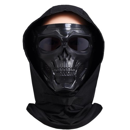 Airsoft Paintball Skull Mask Tactical Full Face Cyberpunk Scary Mask with Balaclava Headgear for CS Halloween Shooting Cosplay Costume Movie Props Survival Games (Black)