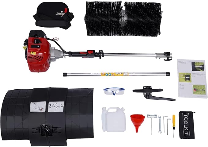 2 Stroke Gas Power Broom Sweeper Handheld Turf Grass Cleaner Driveway Snow Cleaning Machine Tool Walk Behind Tractor 1-Cylinder Air-Cooled (52CC-2.3HP/1700W)