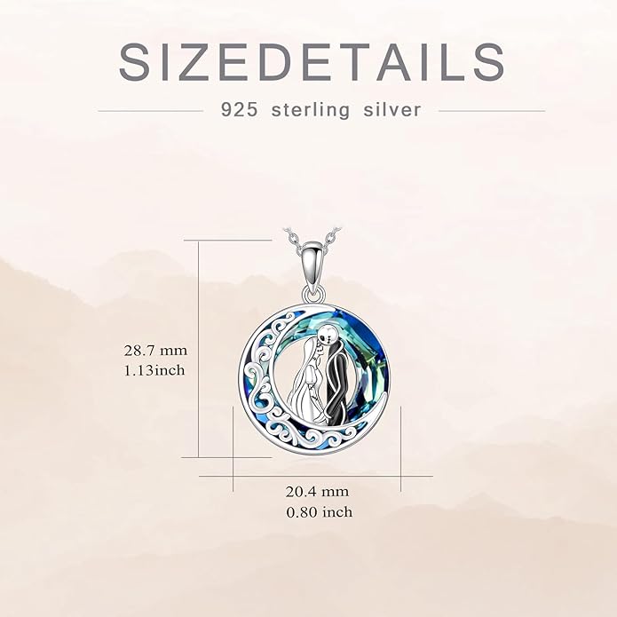 LILALO Christmas Gifts Nightmare Necklace Sterling Silver Abalone Shell Crystal Jack and Sally Necklace Jack Skellington Skull Jewelry Skull Necklaces for Women