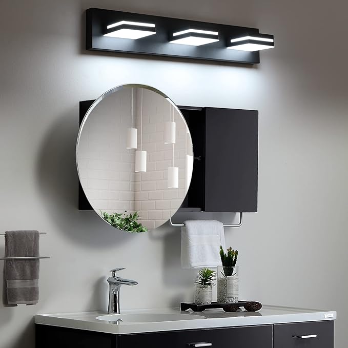 SineRise LED Modern Bathroom Vanity Light Fixtures, Dimmable Matte Black Modern