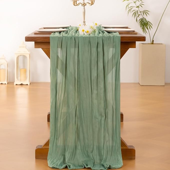 Socomi 6pcs Sage Green Cheesecloth Table Runner Fall Thanksgiving Boho Rustic Gauze 120 inch 10FT Cheese Cloth Runner for Wedding Party Baby Shower Home Decor Holiday Decorations