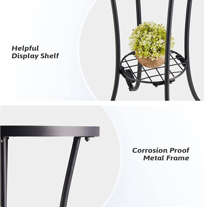 VONLUCE Patio Side Table and Plant Stand, 21" End Table with 14" Ceramic Tile Top for Porch Garden Decor, Indoor & Outdoor Accent Table, Living Room Bedroom Balcony Furniture for Home Garden, Faberge