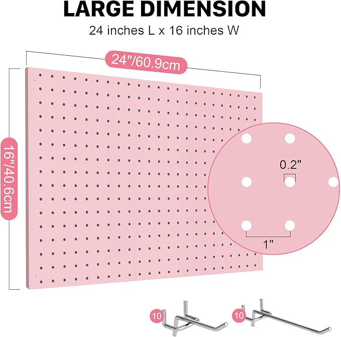 Peg Board, 2 Pack Metal Pegboard Panels Pink Pegboards Wall Organizer