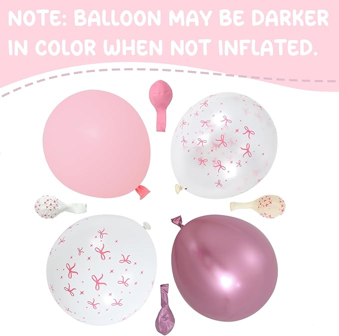 Patimate Pink Bow Balloons Set, 50 pcs 12 inch Metallic Pastel Pink White Transparent Bow Print Balloons Kit for Coquette Birthday Baby Shower for Girls Women Wedding Bridal Shower Party Decorations