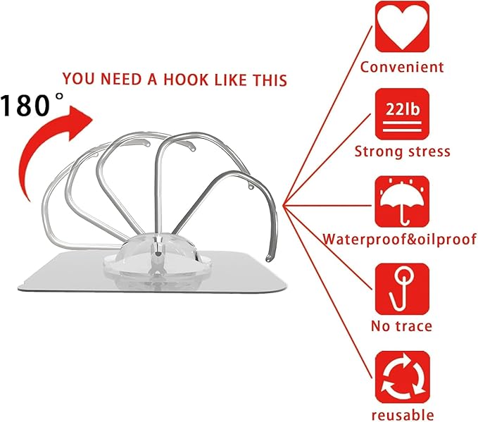 Latoxcaa Heavy Duty Adhesive Hooks 30-Pack: Holds 22lb, Strong Reusable &