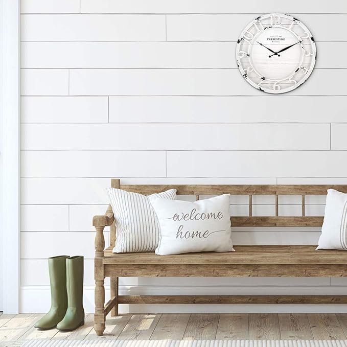 Presentime & Co 13" Farmhouse Series Wall Clock, Quartz Movement, Shiplap Style