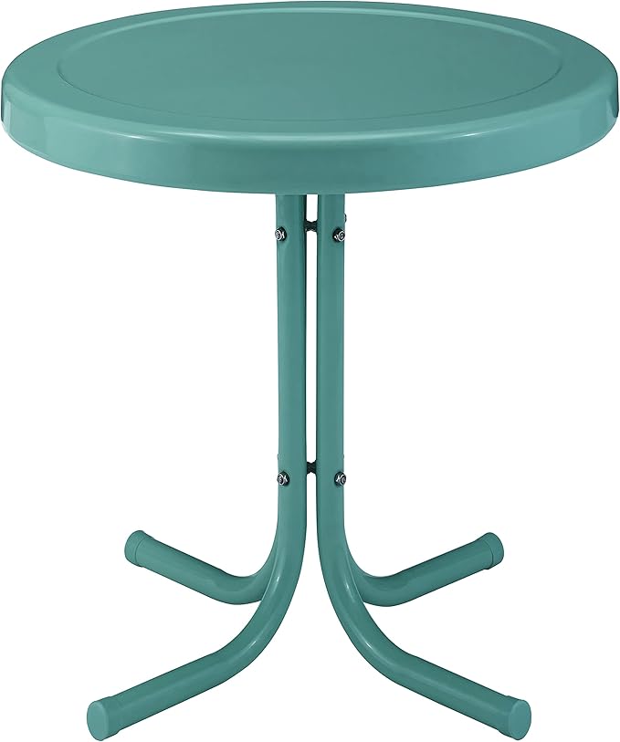 Crosley Furniture Griffith Weather Resistant Retro Metal Outdoor Side Table for Patio, Deck, Porch, Caribbean Blue