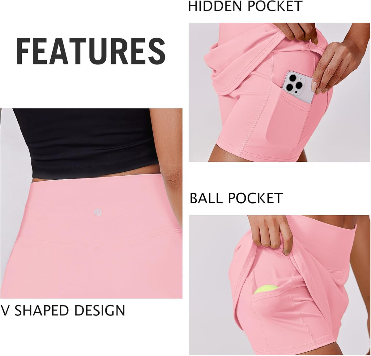 PINSPARK Women's Tennis Skirt - High Waisted Golf Skort with 2 Pockets | Stretchy Athletic Wear for Workout, Pickleball, Running