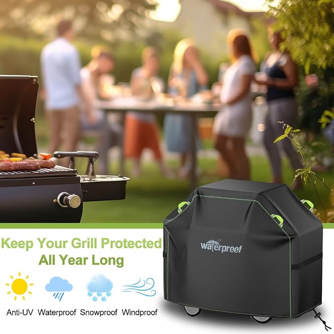 Grill Cover, 58 inch BBQ Grill Cover for Outdoor Grill, 420D Waterproof Fabric, UV & Fade Resistant, All-Weather Barbecue Gas Grill Cover with Handles, Straps & Adjustable Drawstring