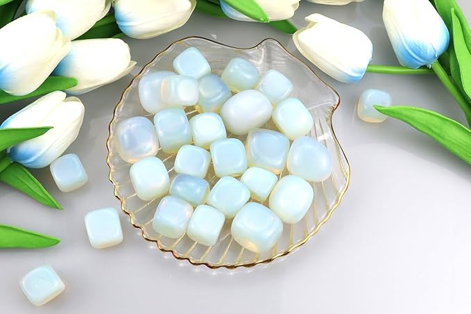 QINJIEJIE 0.9 LBS Opal Polished Stones Tumbled Crystals Bulk Gemstones Healing Crystal White Opalite Rocks Set Decorative Landscape Quartz Vase Filler Reiki Stone for Home Decor Energy Gift