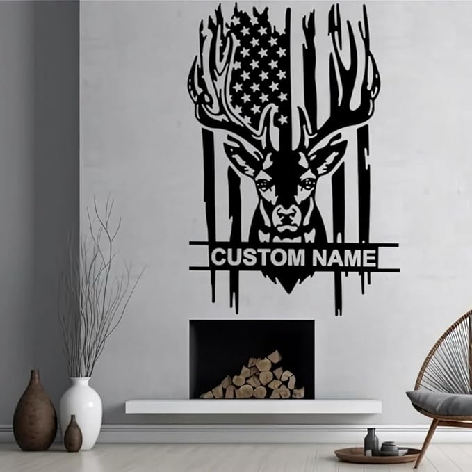 Custom US Deer Hunting Metal Wall Art, Personalized Hunter Name Sign Decoration For Room, Monogram door hanger, Outdoor Christmas Decoration, Unique Wildlife Gift for Men, Hunters & Nature Lovers