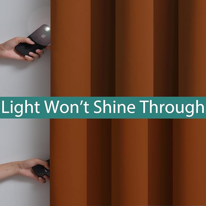 Yakamok Orange 100% Blackout Curtains, Total Blackout Lined Curtain Panels