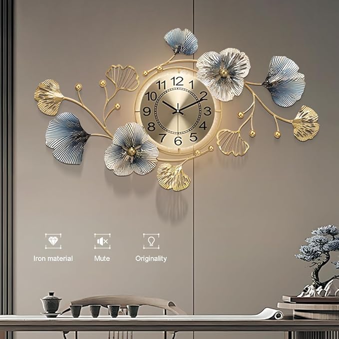 Large Metal Wall Clocks with Led Light, Silent Creative Decorative Clock