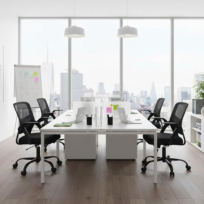 Sweetcrispy Home Office Managerial Executive Chair, Flip Up Armrest Ergonomic Mesh Adjustable Swivel Mid-Back Computer Desk Chair with Comfortable Lumbar Support, Comfy Arms for Bedroom,Study