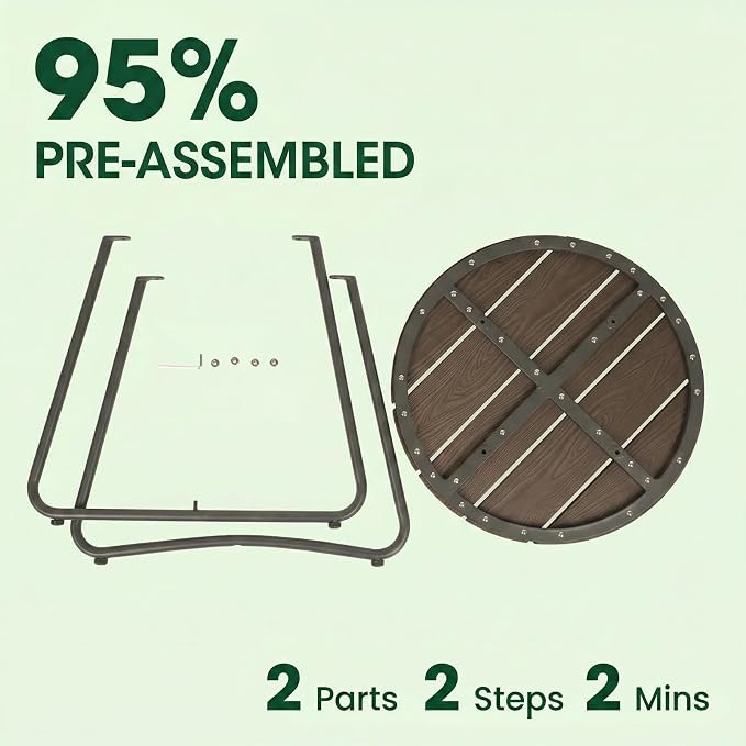 danpinera Outdoor Side Tables, HDPS Patio Table with Metal Legs, 18 Inch Outdoor Small Round Table for Garden, Backyard, Porch, Deck, Balcony, Poolside