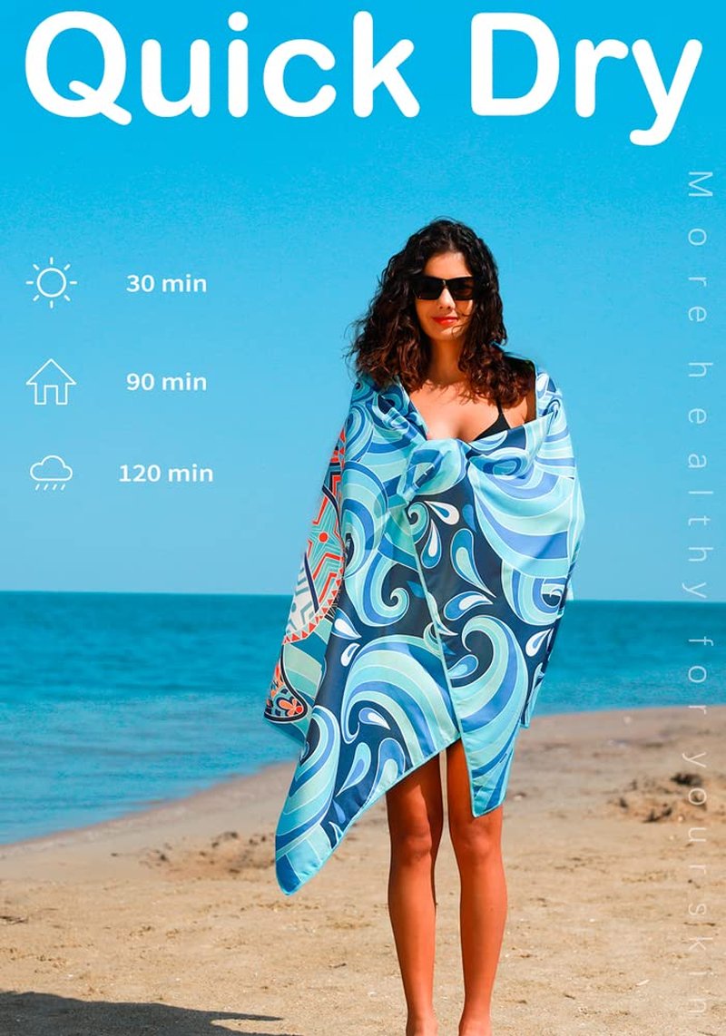 Microfiber Lightweight Beach Towel Sand Free Quick Dry Absorbent Thin Compact Towels for Swimming Pool Camping Beach Accessories Large Easy Pack Travel Things for Vacation Essentials Gift Adult