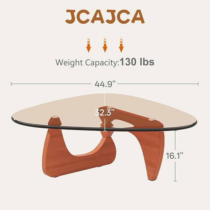 Coffee Table for Living Room Mid Century Modern Center Small Table with Glass Top and Wood, Walnut Brown(45 Inch)