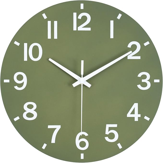 HZDHCLH Wall Clock 8 Inch Silent Non Ticking Wood Battery Operated Green Wooden