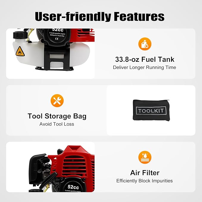 52cc 2 Stroke Gas Handheld Sweeper, 2.3HP Engine Power Snow Sweeping Broom Driveway Turf Lawns Artificial Grass Power Brush, Lawn Sweeper Cleaner Tools