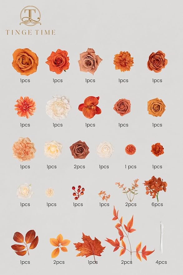TINGE TIME Fake Flowers Artificial Flowers Peonies Bulbous Chrysanthemum Daisy Hydrangea Sunflower Violets Dahlia Daffodils Epiphyllum Orchid Cherry Blossom Camellia Leyaron (Terracotta Orange)
