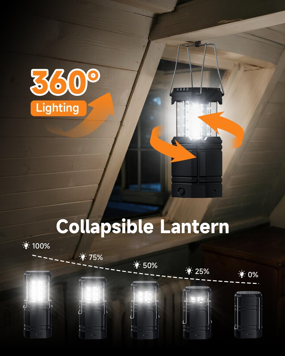Solar Camping Lantern 4 Pack - Rechargeable LED Lights with USB-C & Solar Power | Collapsible Emergency Flashlights