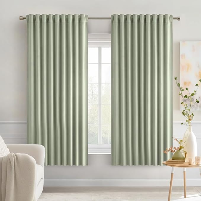 MIULEE Sage Green Back Tab Blackout Curtains 63 Inch Length 2 Panels Set
