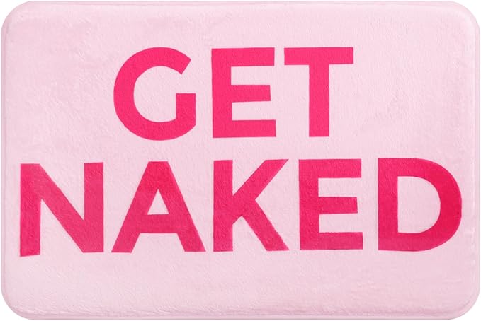 Pink Get Naked Memory Foam Bath Mat 16x24 Inch, Funny Bathroom Rugs, Cute Dorm, Apartment Decor, Soft Non Slip Absorbent Mats for Shower, Vanity