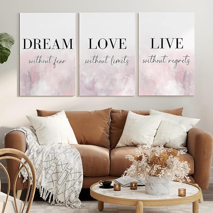 GUBIYU Love Decor for Bedroom Dream Live Quotes Posters Prints Set of 3 Pink
