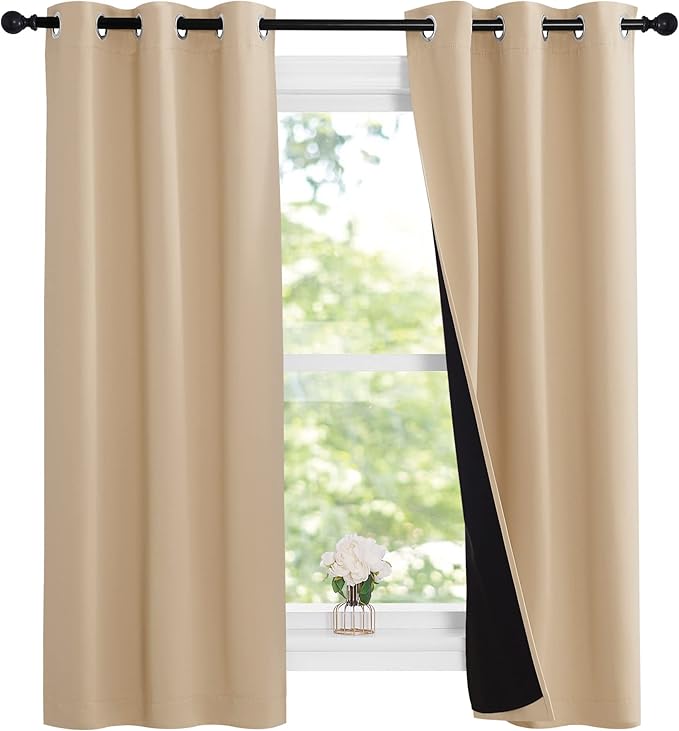 NICETOWN Bedroom Full Blackout Curtain Panels, Super Thick Insulated Grommet