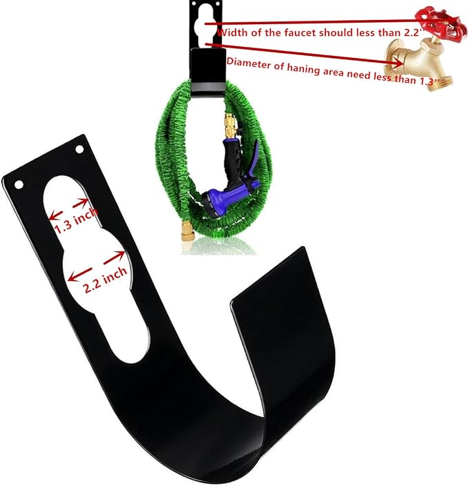 2 Pack Garden Hose Hanger Wall Mount Heavy Duty Hose Holder Hook Use for 150foot Hose (Large, Black)