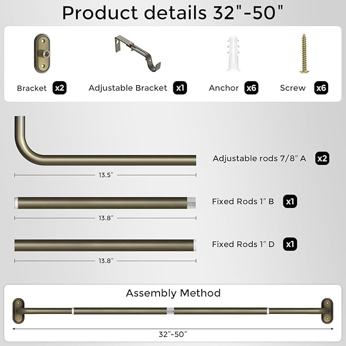 Curtain Rods 32-46 Inch, Antique Bronze Wrap Around Blackout Curtain Rods