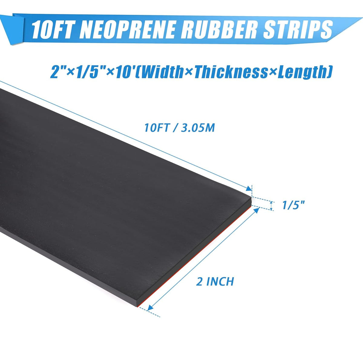 Adhesive Rubber Strips Neoprene Rubber Sheets, Rolls & Strips with Adhesive Backing Rubber Pads Self Stick Seal Rubber Gasket Adhesive Back for Matting Padding - 2" Wide x 1/5" Thick x 10' Long