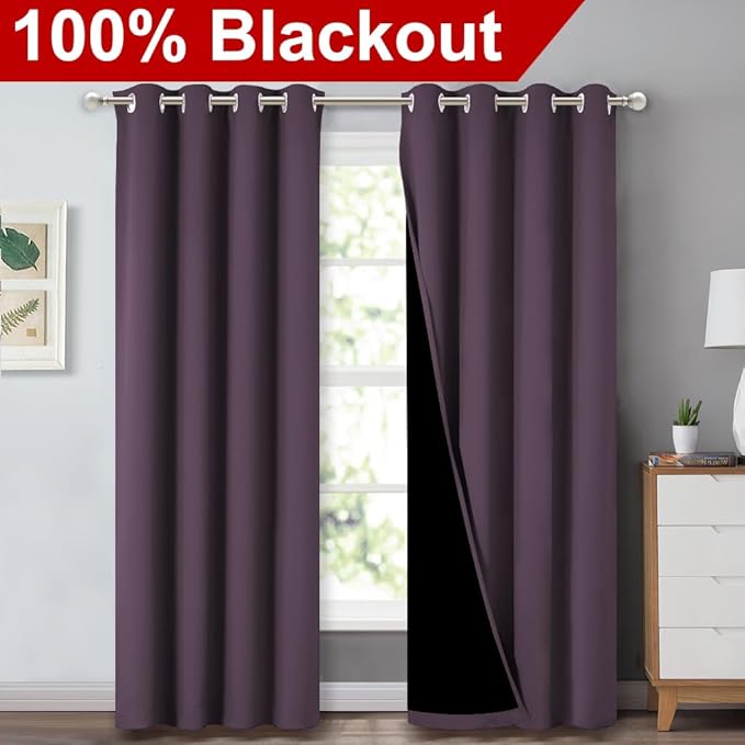 NICETOWN 100% Blackout Curtains 84 inches Long, 52 inches Wide, Pair of Energy
