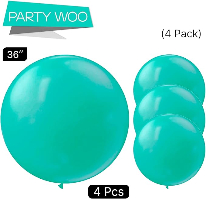 PartyWoo Teal Balloons 4pcs 36 Inch Turquoise Dark Teal Latex Balloons for Baby Shower Wedding Anniversary Gender Reveal Graduation Mermaid Birthday Pool Bachelorette Party Decorations Blue-Y69