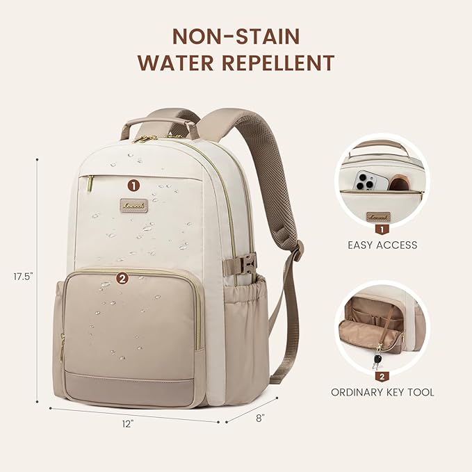 LOVEVOOK Laptop Backpack for Women with Pouch Pocket for Large Capacity Cup,15.6 Inch Laptop Computer Bag Travel Backpack Purse,Waterproof Work Business College Teacher Backpack,Beige-Nude-Logam Plum