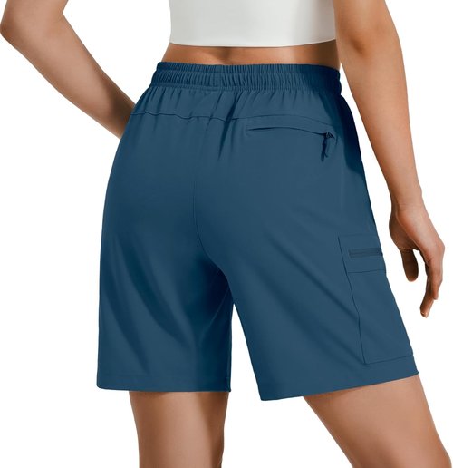 Hugut Women's Quick-Dry Hiking Cargo Shorts - Lightweight, Water-Resistant with Zipper Pockets | Ideal for Travel & Golf