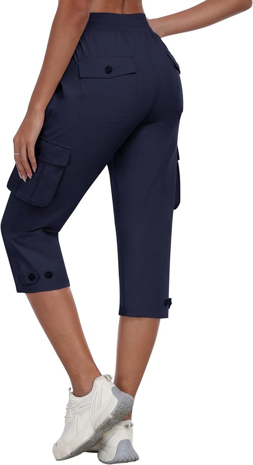 MoFiz Women's Cargo Capris - Lightweight Quick-Dry Hiking Pants with Pockets | Summer Travel Essential