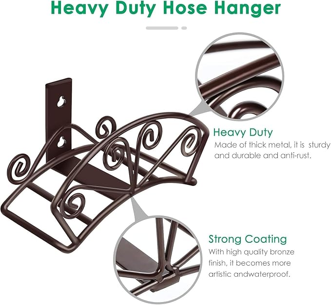 TomCare Garden Hose Holder Extra Large Water Hose Holders Holds 160 FT Hoses Heavy Duty Metal Hose Hanger Wall Mount Decorative Garden Hoses Storage Organizer Reels for Outside Yard, Bronze