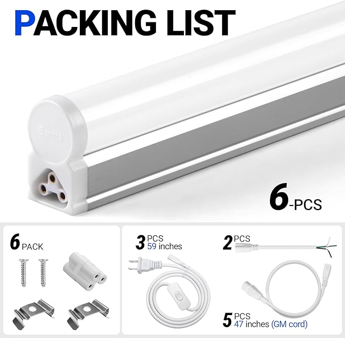 Barrina T5 3FT LED Shop Light, 5000K Daylight White, 16W Utility Light Fixture