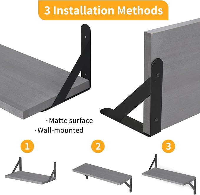YGEOMER Floating Shelves for Wall, Different Sizes Gray Wall Shelves for Living