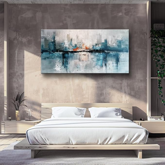 FUHAIHUA Framed Wall Art For Living Room Large Wall Decor For Office Bedroom Wall Decoration Abstract Painting Blue Pictures Canvas Prints Artwork Home Decor Ready To Hang 20x40 In