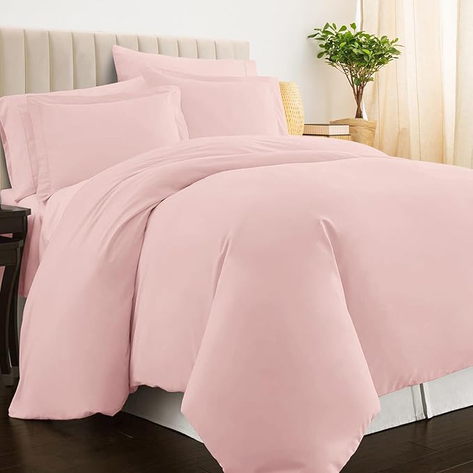 Pizuna Pure 100% Cotton Twin Duvet Cover Set, Luxurious 400 Thread Count Long Staple Cotton Sateen Weave with Button Closure (Combed Light Pink Cotton Duvet Cover Twin)